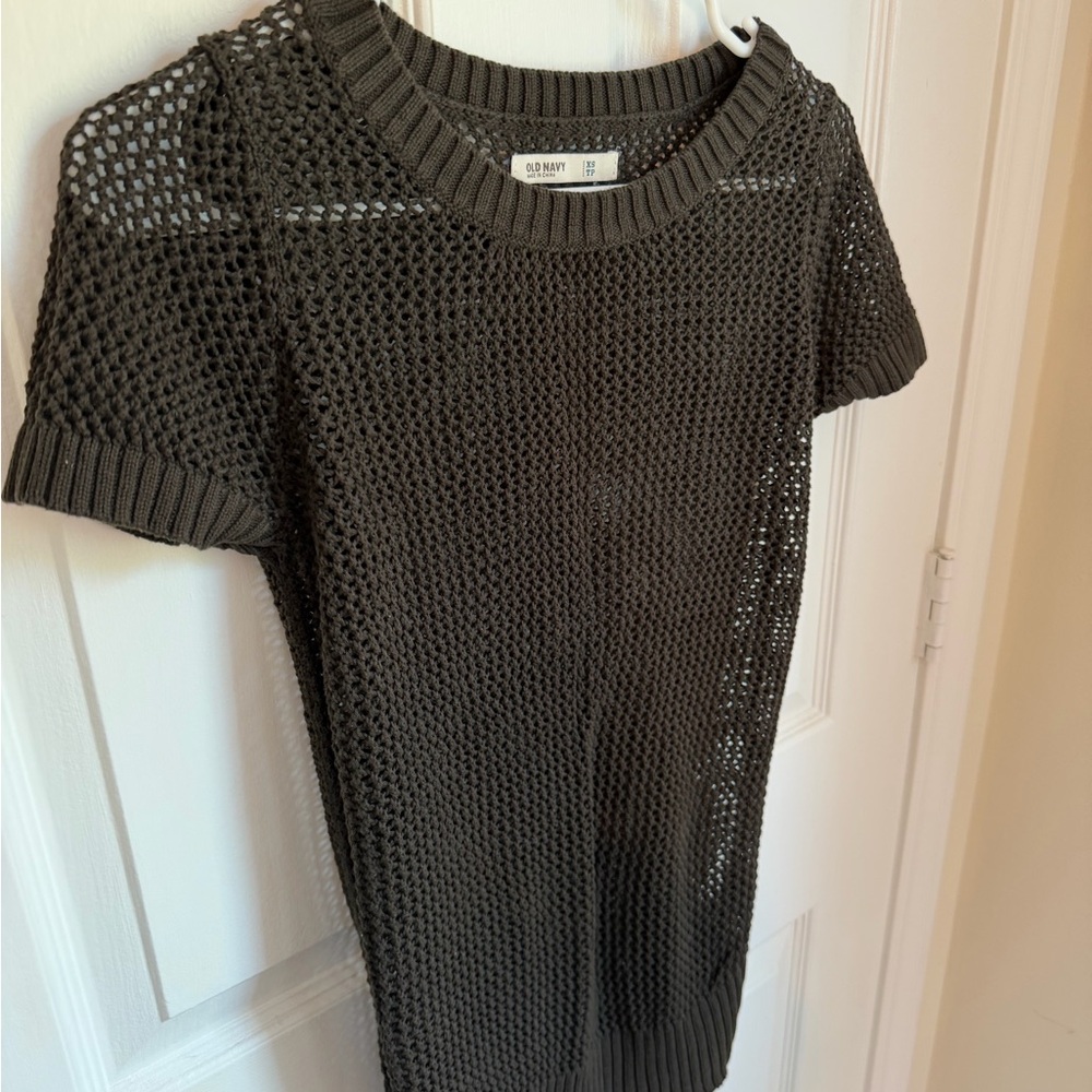 Womens Open Knit Sweater Tee Chocolate Brown XS